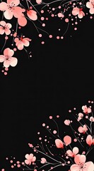 A simple vector line border with small flowers on the left and right sides, black background