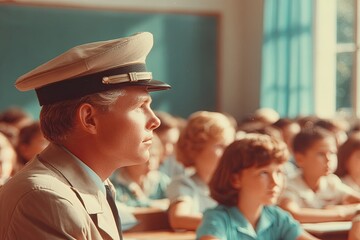 Focused educator leads attentive students in bright classroom se