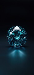 A single blue diamond shining in the darkness, illuminated by studio lighting