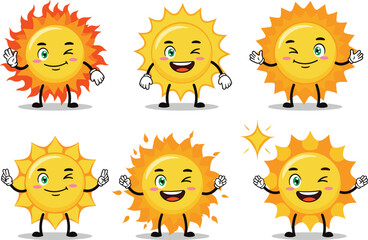 Cartoon sun character, smiling sunshine mascot, cute solar illustration, happy sun face, cheerful summer design, playful sunshine art, kids friendly