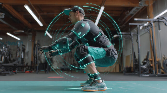 A person in a gym setting, wearing athletic attire and using a piece of exercise equipment. They are engaged in what appears to be an intense workout routine.