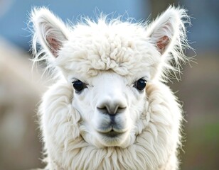 Obraz premium Close-up of a fluffy white alpaca