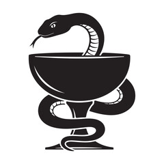 Vector art of black silhouette of the rod of asclepius, a serpent entwined around a goblet