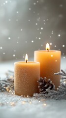 Vertical Christmas Background with Candles and Festive Decorations