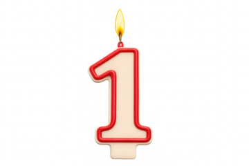 Birthday candle number one burning with flame