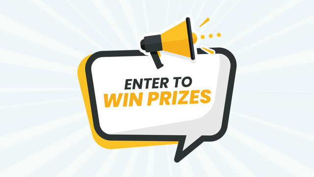 Enter to Win Prizes Contest Giveaway Sweepstakes Promotion Announcement with Megaphone Speaker Icon for Event Marketing