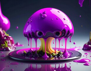 Purple mushroom character dripping glossy neon slime