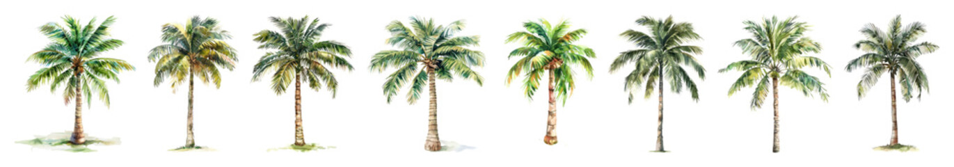 Obraz premium PNG Tropical watercolor palm trees, element set on transparent background