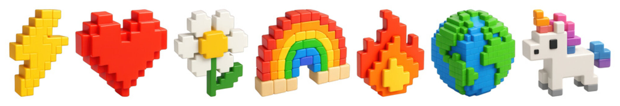 PNG Colorful pixelated playful icons, element set on transparent background