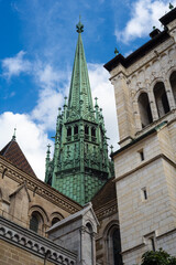 Fototapeta premium Gothic Cathedral Spire - St. Peter in Geneva, Switzerland