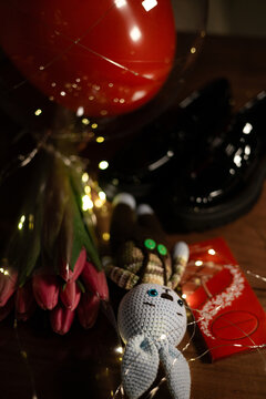 Romantic Gift Arrangement with Flowers, Toy, Chocolate and Balloon 