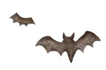 Watercolor Halloween bats illustration. Hand-painted spooky flying bats for holiday design, decoration, background, or invitation.