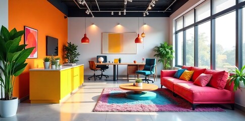 Colorful Modern Office Space Vibrant Rainbow Decor for Creative Businesses