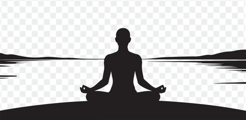Silhouette of Person Meditating by Water
