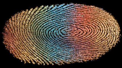 Multi-colored fingerprint on black background, identification concept