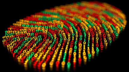 Multi-colored fingerprint on black background, identification concept