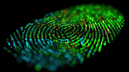 Luminescent fingerprint on black background, close-up