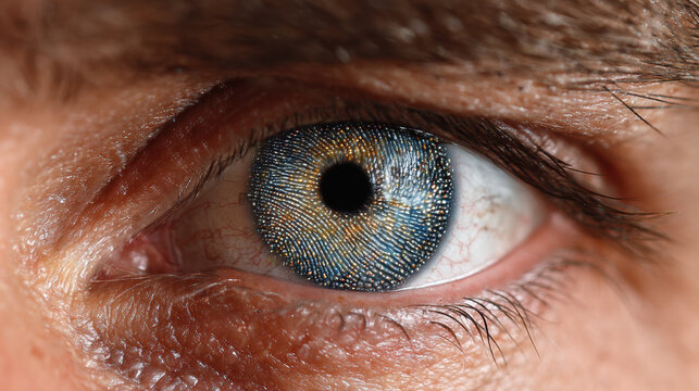 Human eye with fingerprint-like pattern on iris - concept of face scanning, biometric identification
