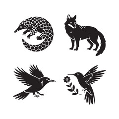 Stylized Wildlife Animal Silhouette Icons Set