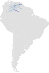 Orinoco river system &ndash; rivers vector map of South America highlighting main stem, primary and secondary tributaries (LCC, scaled by river size, PPT-compatible, multi-layered & fully editable)