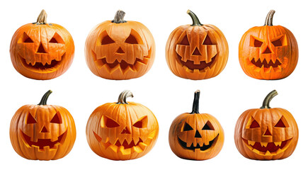 PNG Carved pumpkins with spooky faces, element set on transparent background