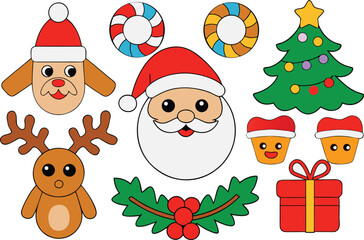 Festive vector illustration collection santa claus reindeer christmas tree festive icons eps scalable isolated on transparent background