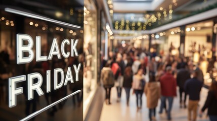 Crowd shopping on Black Friday in a busy retail environment.