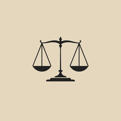 Elegant Balance Scales of Justice Vector Illustration in Black Silhouette on Neutral Beige