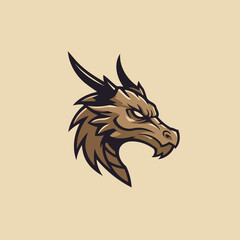 Fierce Brown Dragon Head Mascot Vector Illustration