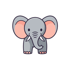 Adorable Grey Baby Elephant Cartoon Vector Illustration with Pink Ears