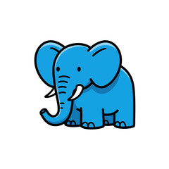 Cute Blue Cartoon Elephant Vector Illustration with Thick Black Outline