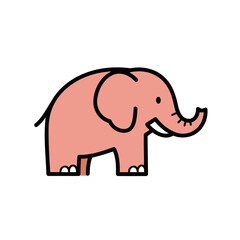 Cute Pink Elephant Vector Illustration with Bold Outlines in Playful Flat Design Style