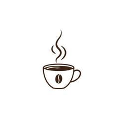 Minimalist Brown Steaming Coffee Cup with Bean Icon Vector Illustration