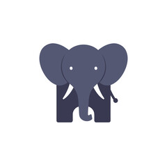 Minimalist Flat Design Baby Elephant Vector Illustration in Blue and Grey Tones