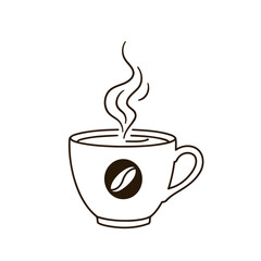 Minimalist Hot Coffee Cup Vector Illustration with Rising Steam and Coffee Bean Icon