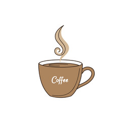 Hand-Drawn Doodle Style Hot Coffee Mug Vector Illustration with Steam and Text