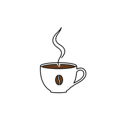 Minimalist Steaming Coffee Cup Vector Illustration with Coffee Bean Outline