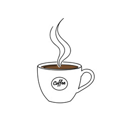 Simple Hand-Drawn Hot Coffee Mug Vector Illustration with Rising Steam