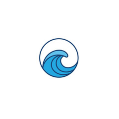 Minimalist Blue Ocean Wave Vector Illustration within a Circle