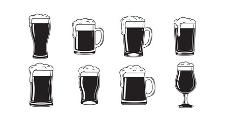  Set of Bear Glass design silhouette vector