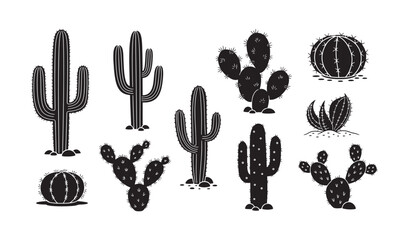 Set of Cactus Design Silhouette Vector Illustration