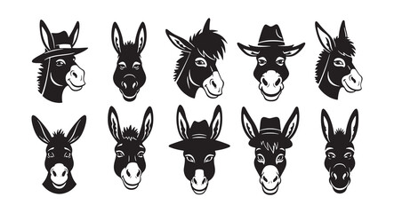 Set of Donkey Head silhouette vector illustration
