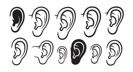 Set of Ear silhouette vector illustration