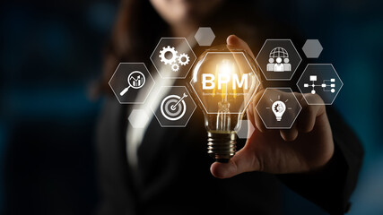 Business Process Management concept showing workflow analysis, process optimization, team collaboration, automation, and performance improvement Latch