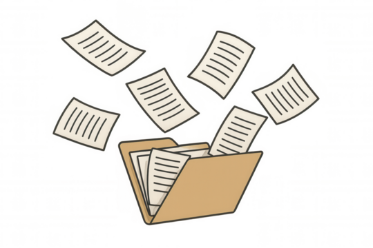 Storing business documents, organizing data, and simplifying digital office paperwork in a cartoon folder