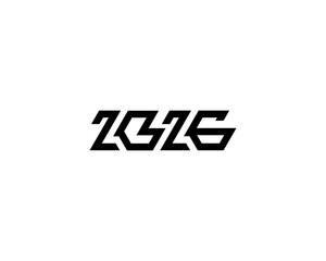 Happy New Year 2026 black and white vector, custom font