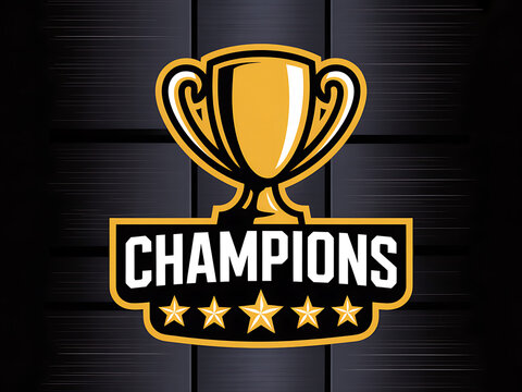 Fototapeta Golden champions trophy with stars on a dark textured background