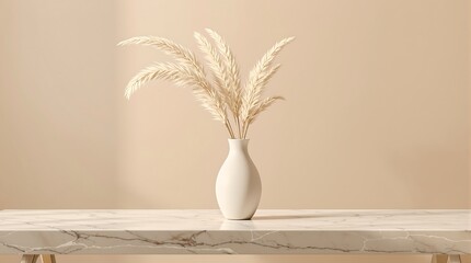 Elegant home decor featuring pampas grass in a ceramic vase on marble table