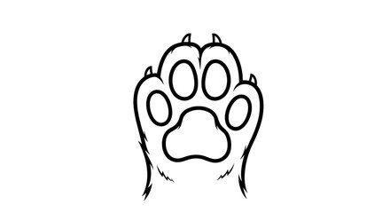 Black and White Line Drawing of a Dog Paw Print.