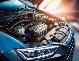 Fototapeta premium closeup of modern car engine banner